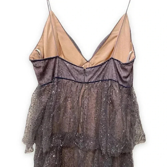 NWT Marchesa Notte Silver Grey Sparkle Tulle Tiered Sleeveless Gown Dress 10 - Picture 12 of 15